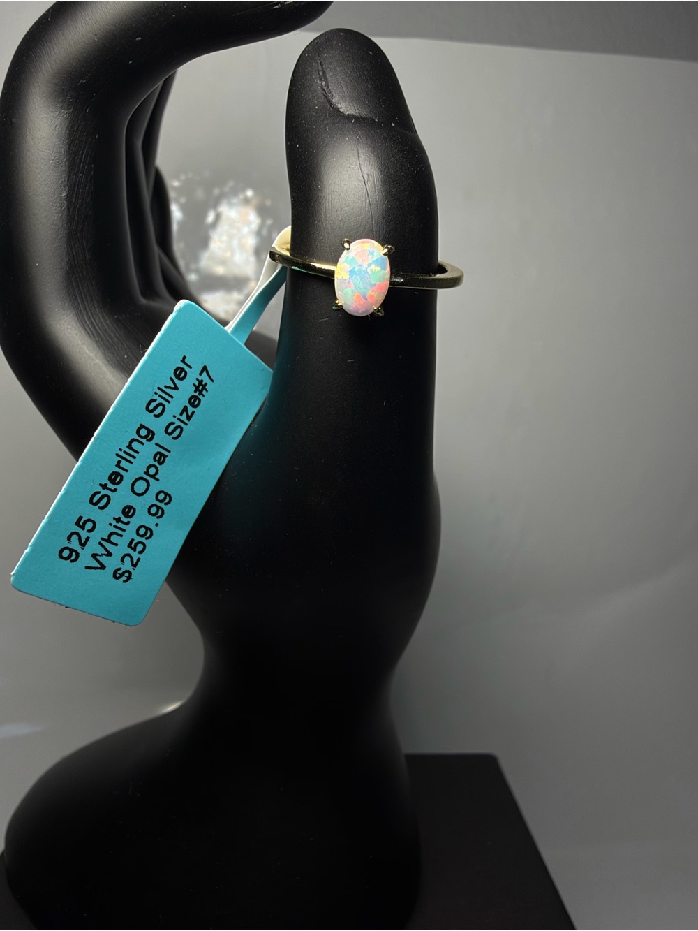 Sterling Silver White Opal Oval Ring - Size 7